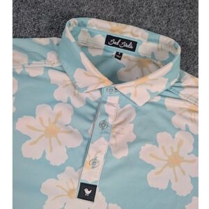 Bad Birdie Polo Shirt Mens Small Blue Floral Performance Golf Short Sleeve